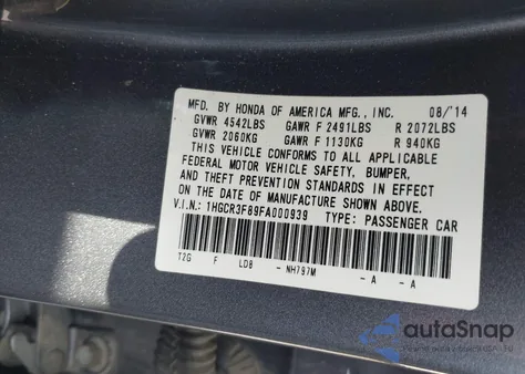 2015 Honda Accord Ex-L V-6 from USA, damaged, VIN 1HGCR3F89FA000939